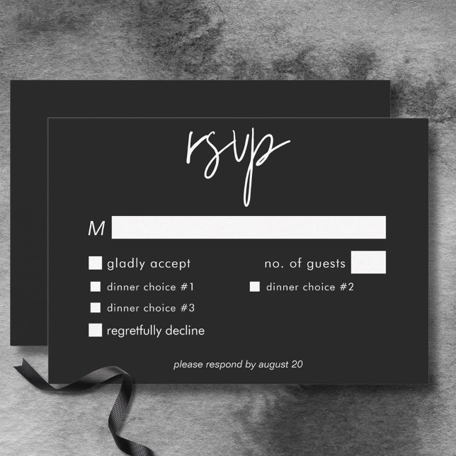Dark Moody Minimal Wedding Dinner RSVP Karte (Dark Moody Minimal Wedding Dinner RSVP Card)