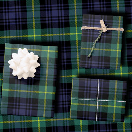 Dark Moody Navy and Forest Green Tartan Plaid Geschenkpapier Set