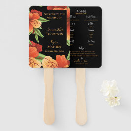 Dark Moody Orange Floral Wedding Program Fächer