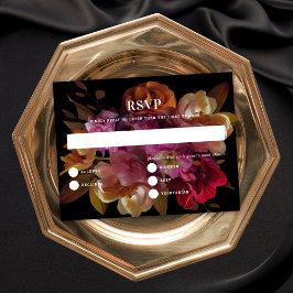 Dark & Moody Painted Floral Wedding Repcard Einladung