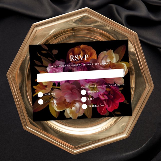 Dark & Moody Painted Floral Wedding Repcard Einladung (Von Creator hochgeladen)