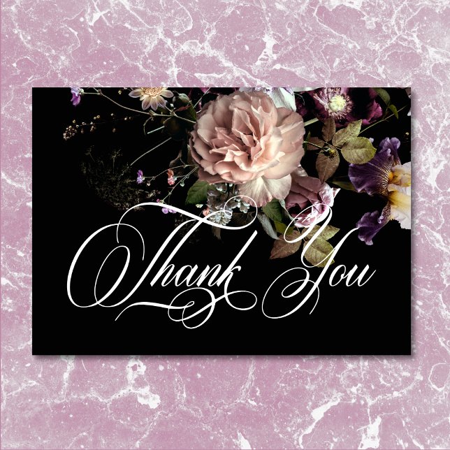 Dark Moody Pastel Opulent Floral Black Wedding Dankeskarte (Dark Moody Pastel Opulent Floral Black Wedding Thank You)
