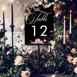 Dark Moody Pastel Opulent Floral Black Wedding Tischnummer