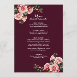 Dark moody pink and red roses burgundy wedding menükarte