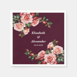 Dark moody pink and red roses burgundy wedding serviette