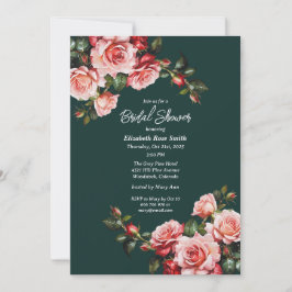 Dark moody pink and red roses green bridal shower einladung