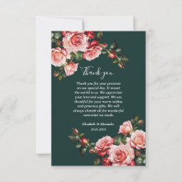 Dark moody pink and red roses green wedding dankeskarte