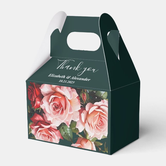 Dark moody pink and red roses green wedding  geschenkschachtel (Vorderseite)