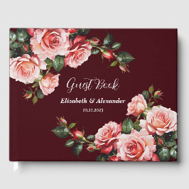 Dark moody pink and red roses maroon  wedding gästebuch