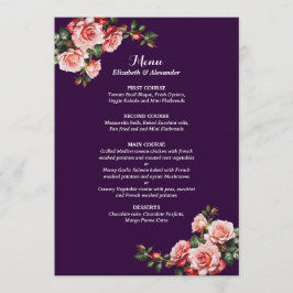 Dark moody pink and red roses purple wedding menükarte