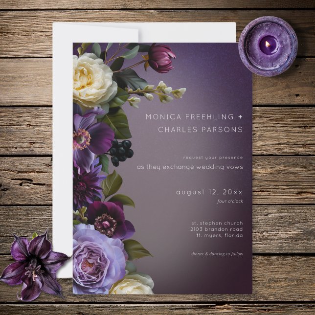 Dark Moody Purple Lavender Floral Modern Wedding Einladung (Dark Moody Purple Lavender Floral Modern Wedding Invitation)