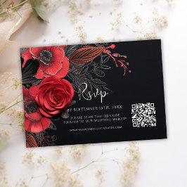 Dark Moody QR Code Floral Wedding RSVP Karte