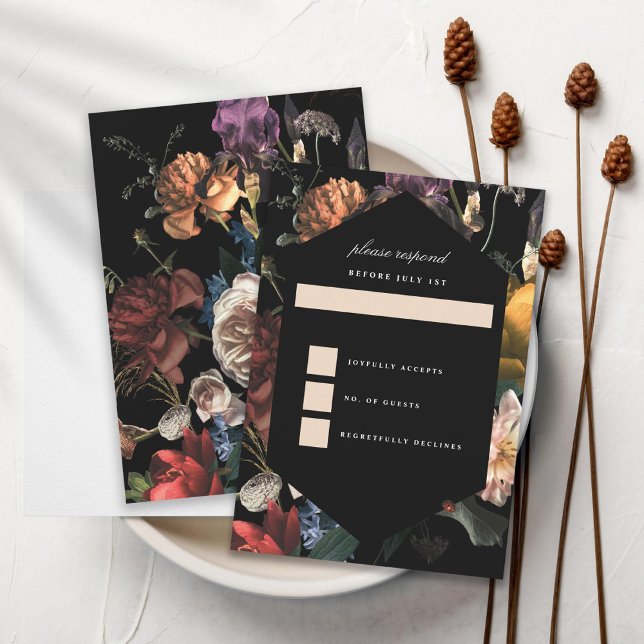 Dark Moody Romantic Floral Dutch Painterly RSVP Karte (Von Creator hochgeladen)
