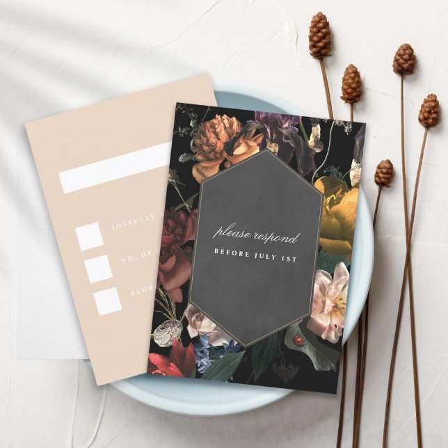 Dark Moody Romantic Floral Dutch Painterly RSVP Karte (Von Creator hochgeladen)
