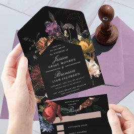 Dark Moody Romantic Floral Dutch Painterly Wedding All In One Einladung