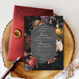 Dark Moody Romantic Floral Dutch Painterly Wedding Einladung