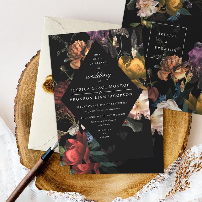 Dark Moody Romantic Floral Dutch Painterly Wedding Einladung (Von Creator hochgeladen)