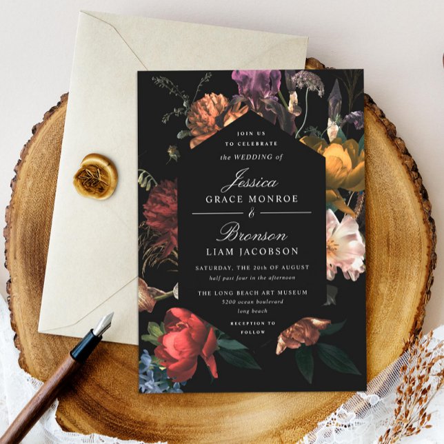 Dark Moody Romantic Floral Dutch Painterly Wedding Einladung (Von Creator hochgeladen)