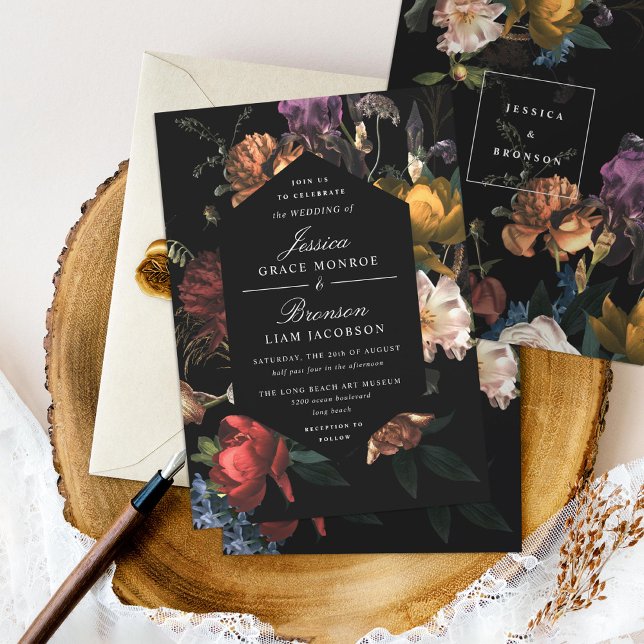 Dark Moody Romantic Floral Dutch Painterly Wedding Einladung (Von Creator hochgeladen)