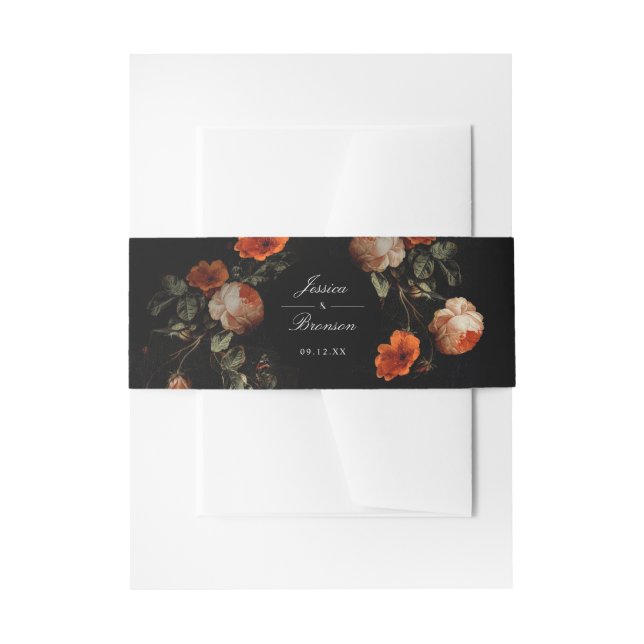 Dark Moody Romantic Floral Dutch Painterly Wedding Einladungsbanderole (Vorderseite Beispiel)