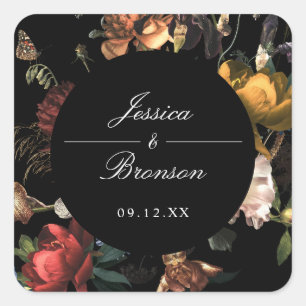 Dark Moody Romantic Floral Dutch Painterly Wedding Quadratischer Aufkleber