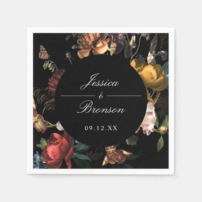 Dark Moody Romantic Floral Dutch Painterly Wedding Serviette (Vorderseite)