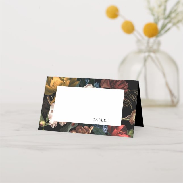 Dark Moody Romantic Floral Dutch Platzkarte (Vorderseite)