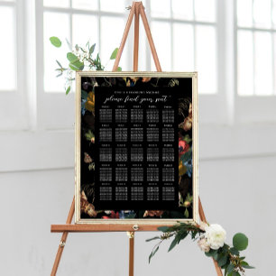 Dark Moody Romantic Floral Dutch Wedding Seating Poster