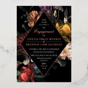 Dark Moody Romantic Floral Engagement Party Folieneinladung