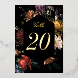 Dark Moody Romantic Floral Rose Foil Tischnummern