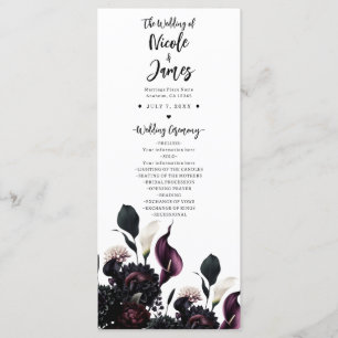 Dark Moody Romantic Floral Wedding Programme