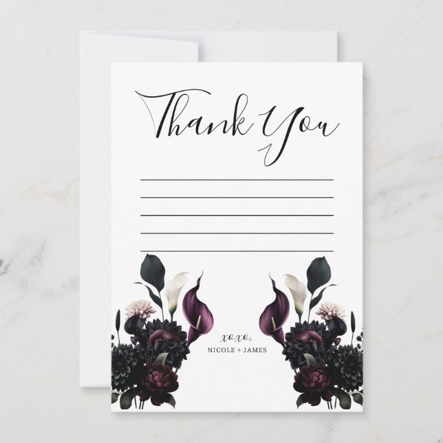 Dark Moody Romantic Floral Wedding Vielen Dank Einladung (Vorderseite)