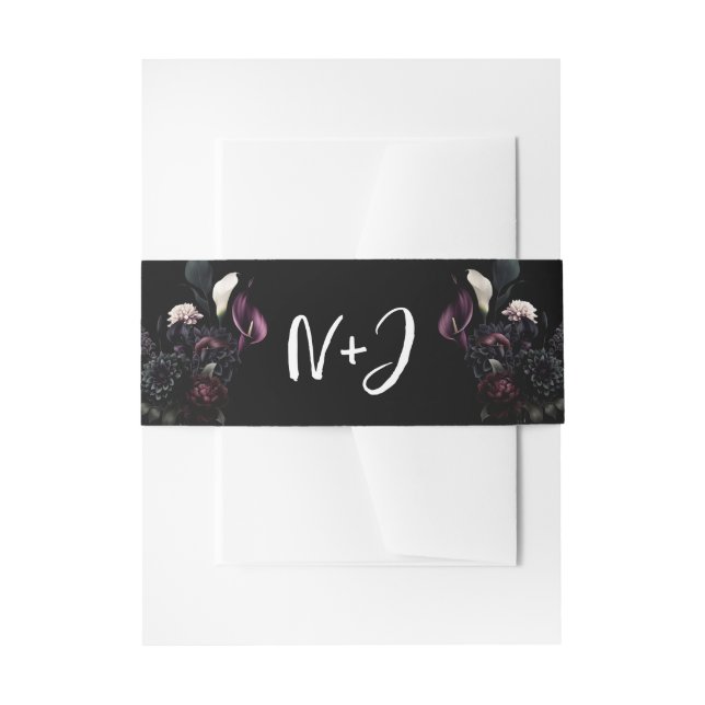 Dark Moody Romantic Floral White Wedding Einladungsbanderole (Vorderseite Beispiel)