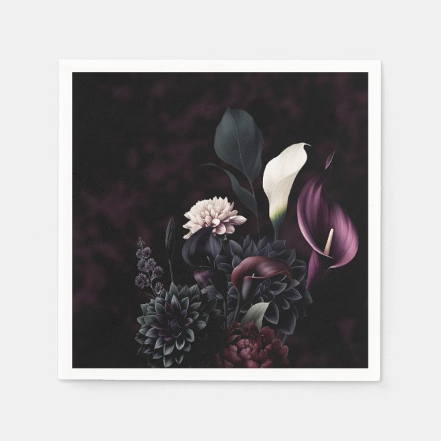 Dark Moody Romantic Floral White Wedding Serviette (Vorderseite)
