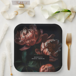 Dark Moody Romantic Florals Brautparty Pappteller