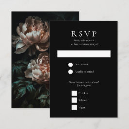 Dark Moody Romantic Peony Blume Hochzeit RSVP Karte