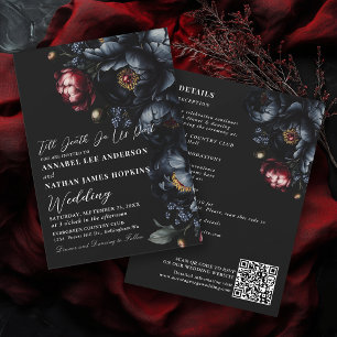 Dark Moody Romantic Peony Gothic Wedding QR Code Einladung