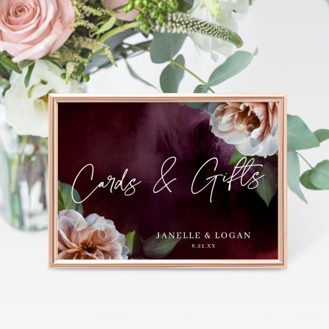 Dark + Moody Rustic Floral Tabletop Wedding Sign Poster (Von Creator hochgeladen)