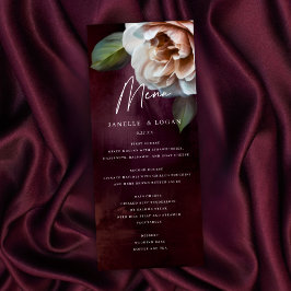 Dark + Moody Rustic Floral Wedding Menu Card Einladung