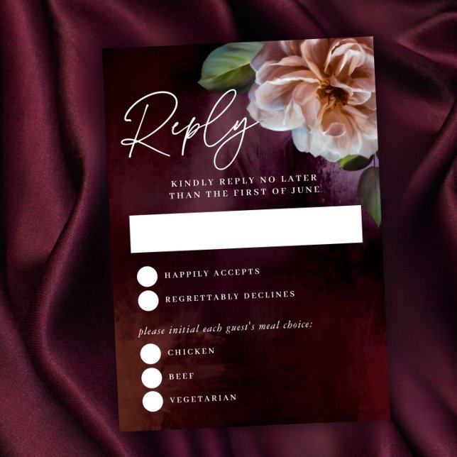 Dark + Moody Rustic Floral Wedding Repcard RSVP Karte (Von Creator hochgeladen)