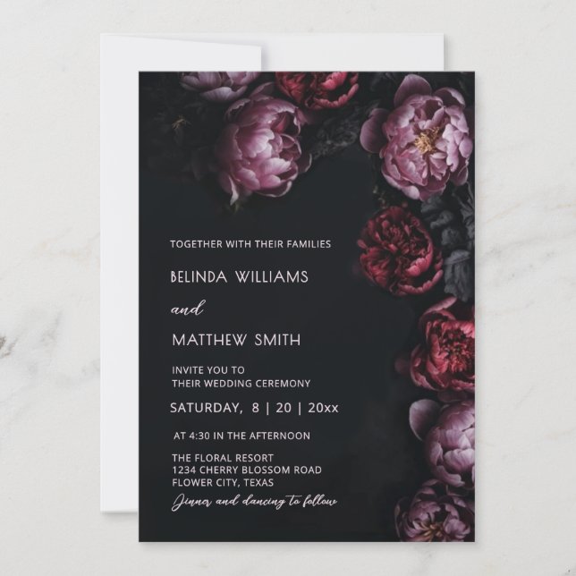 Dark Moody  Textured Flowers Wedding Invitation (Devant)