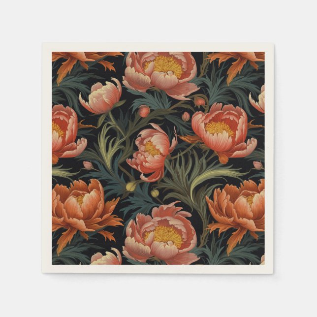 Dark & Moody Vibranly Orange Peony Blume Serviette (Vorderseite)