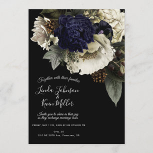 Dark Moody Winter Floral Wedding Einladung