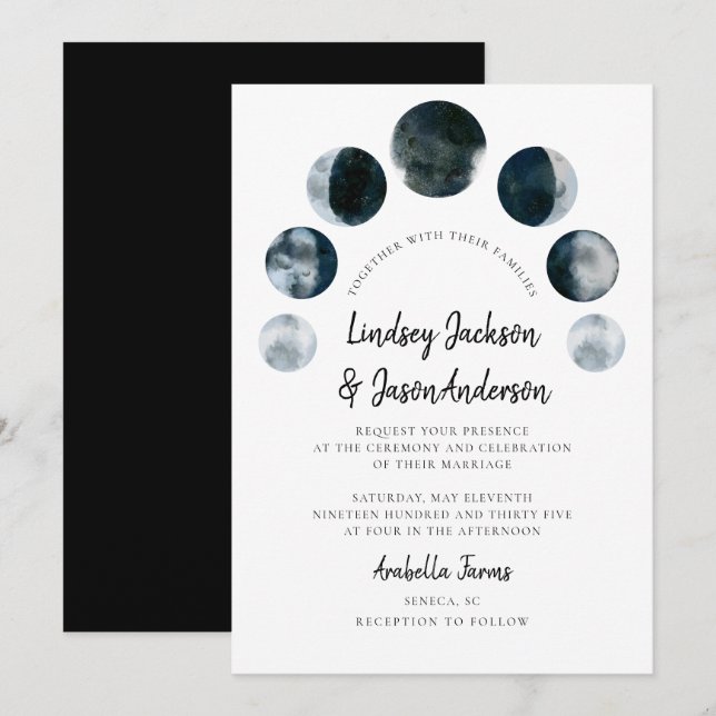 Dark Moon Celestial Bohemisch Rustikale Hochzeit Einladung (Vorne/Hinten)