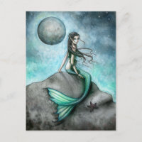 Dark Moon Meramid Fantasy Art Postcard