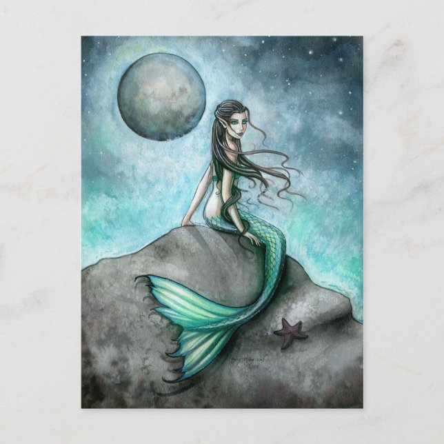 Dark Moon Meramid Fantasy Art Postcard Postkarte (Vorderseite)