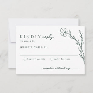 Dark Moss Emerald Green Modern Stenciled Botanic RSVP Karte
