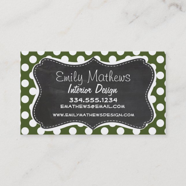 Dark Moss Green Polka Dots Visitenkarte (Vorderseite)