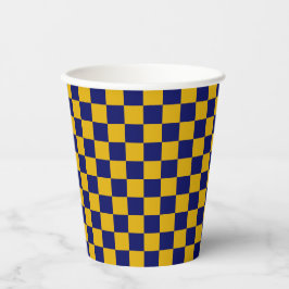Dark Navy and Mustard Yellow Checkerboard Pappbecher