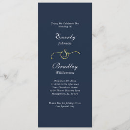 Dark Navy Background Elegant Minimal Wedding Programm